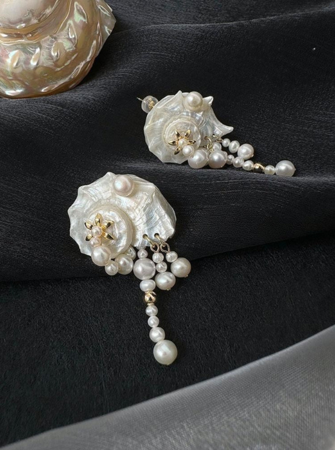 Conch pearl tassels earrings