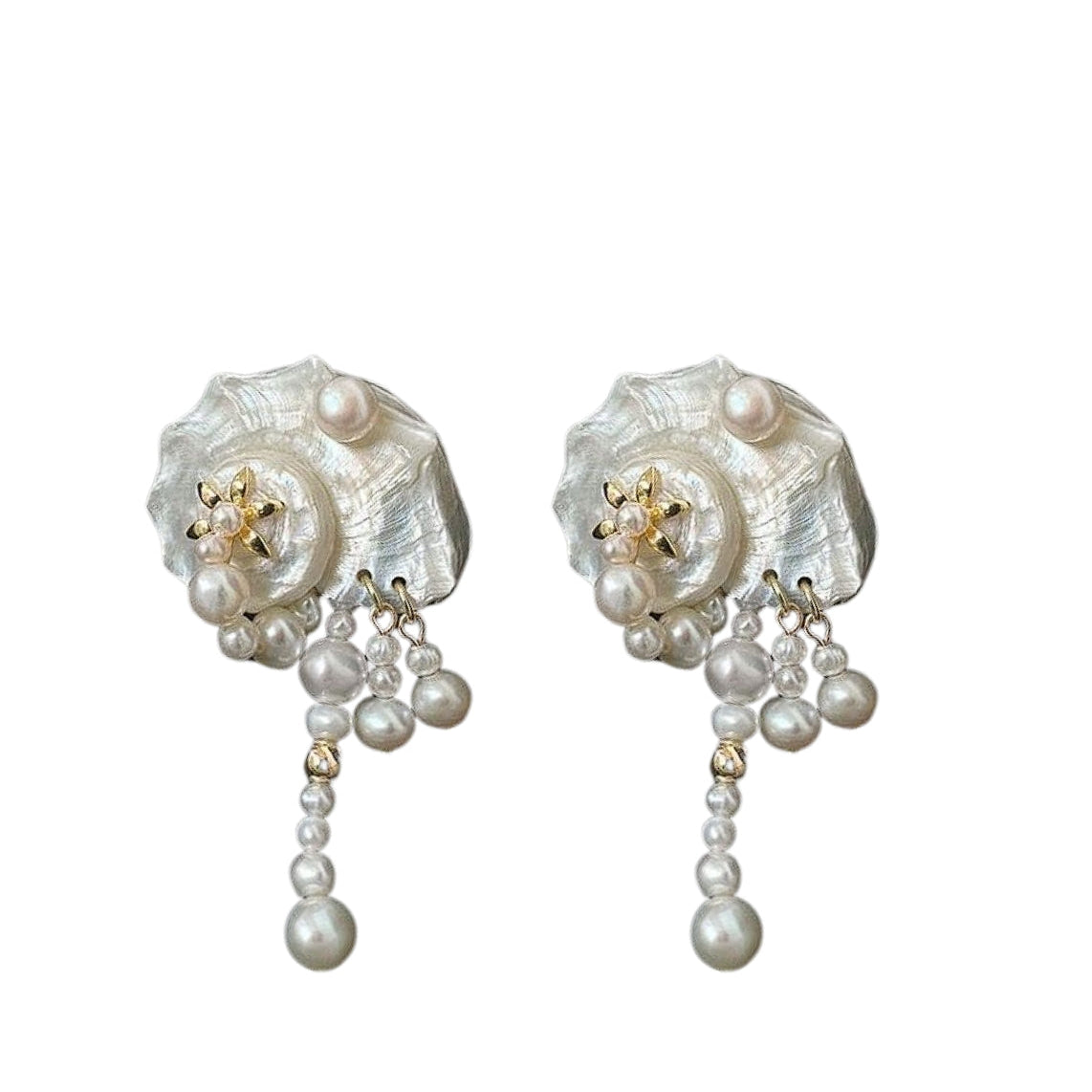 Conch pearl tassels earrings