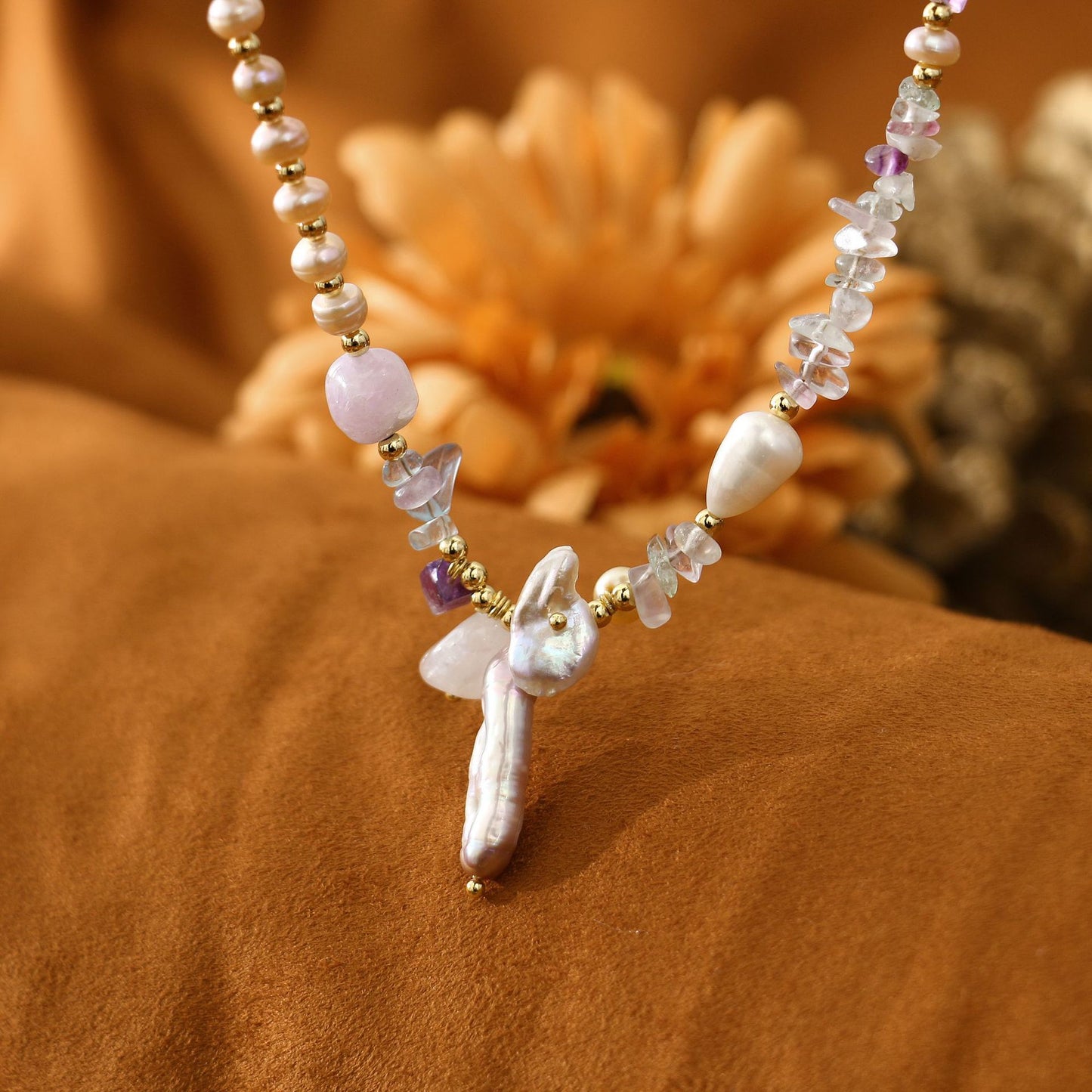 Pipa bead pearl necklace