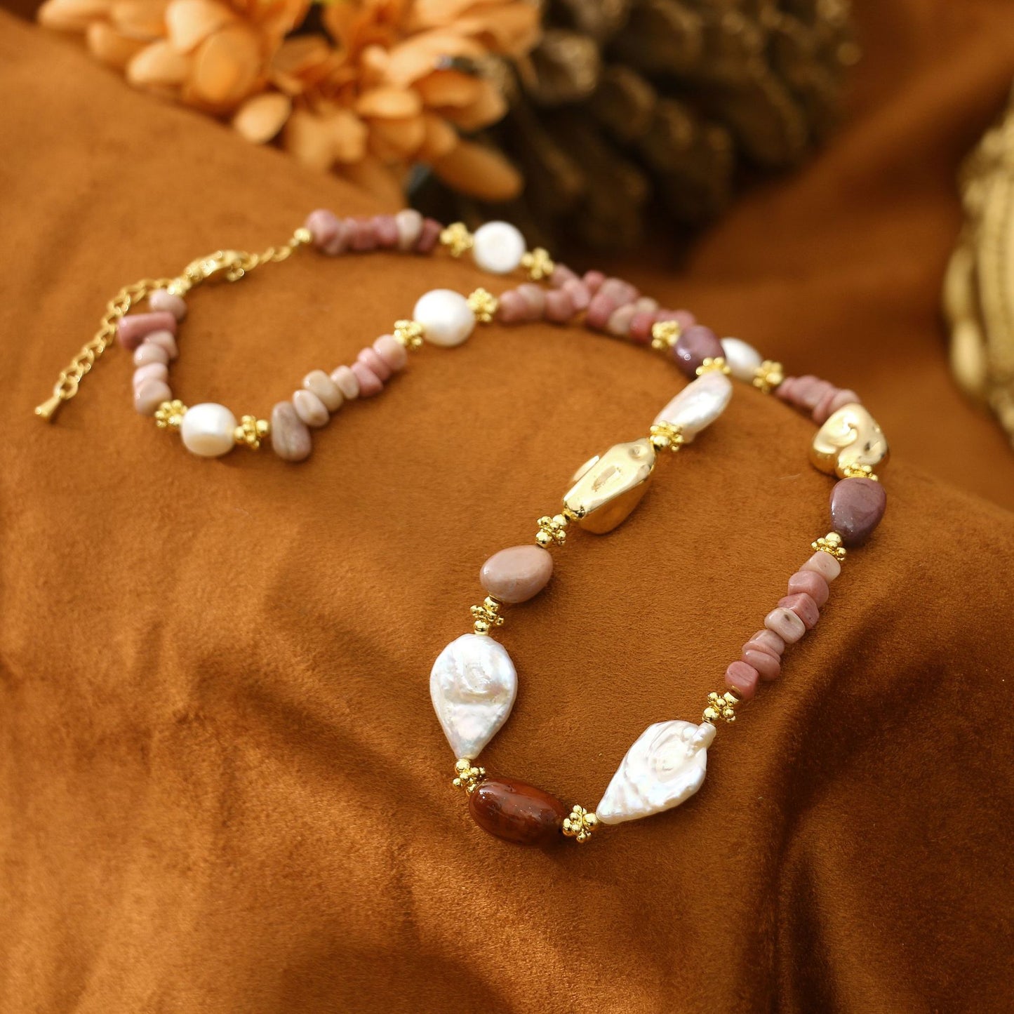 Rosestone Baroque Natural Pearl Necklace