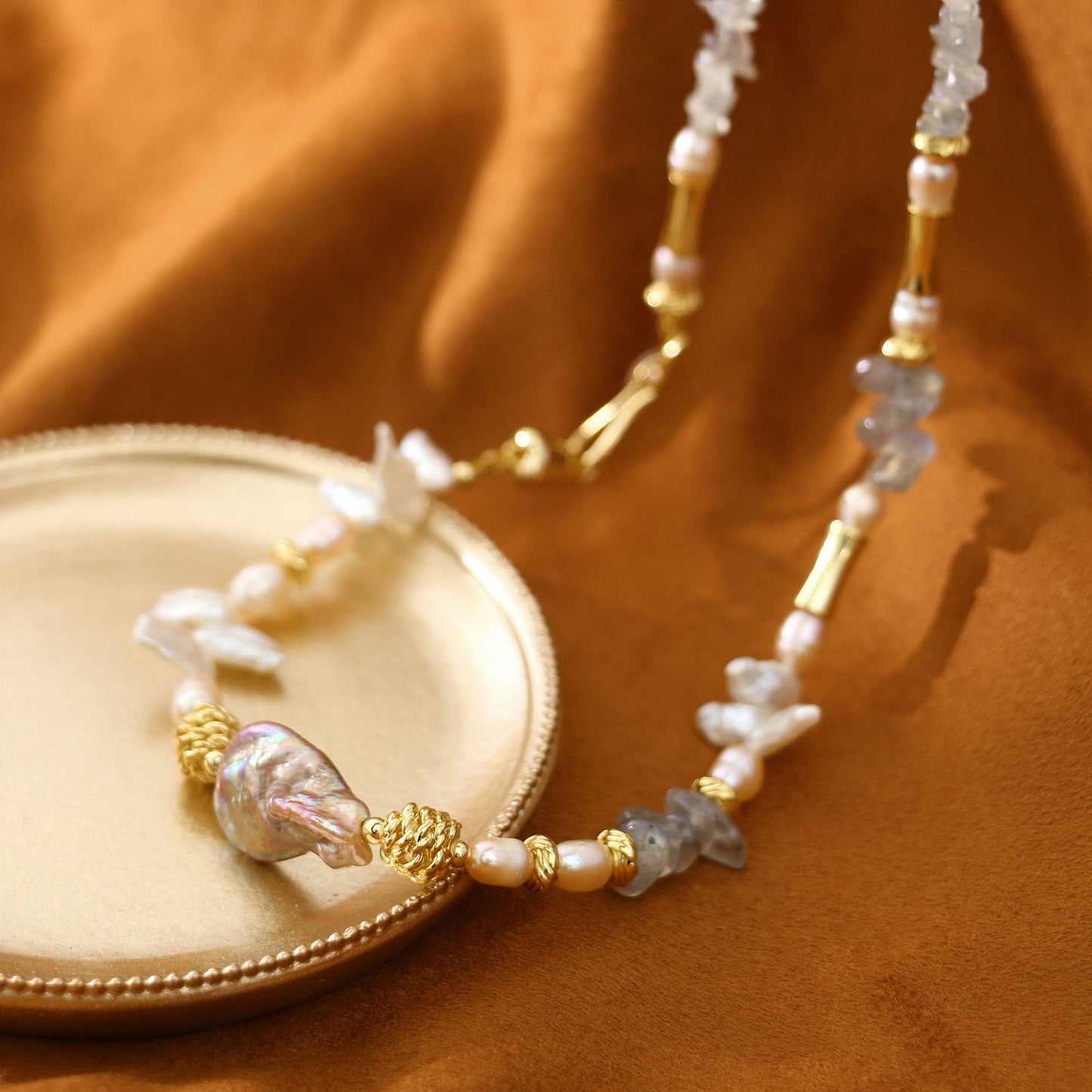 Moonstone Purple Pearl Necklace