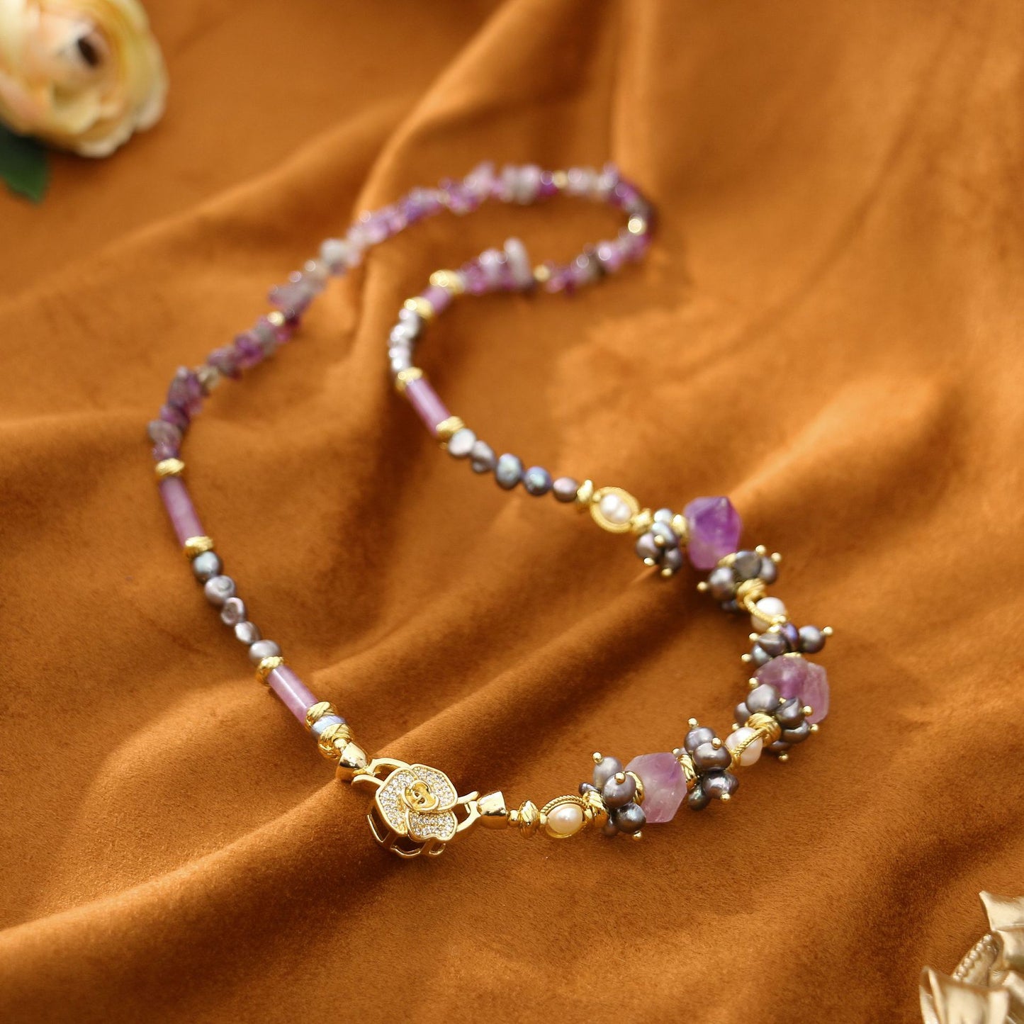 Grey Pearl Amethyst Pearl Necklace