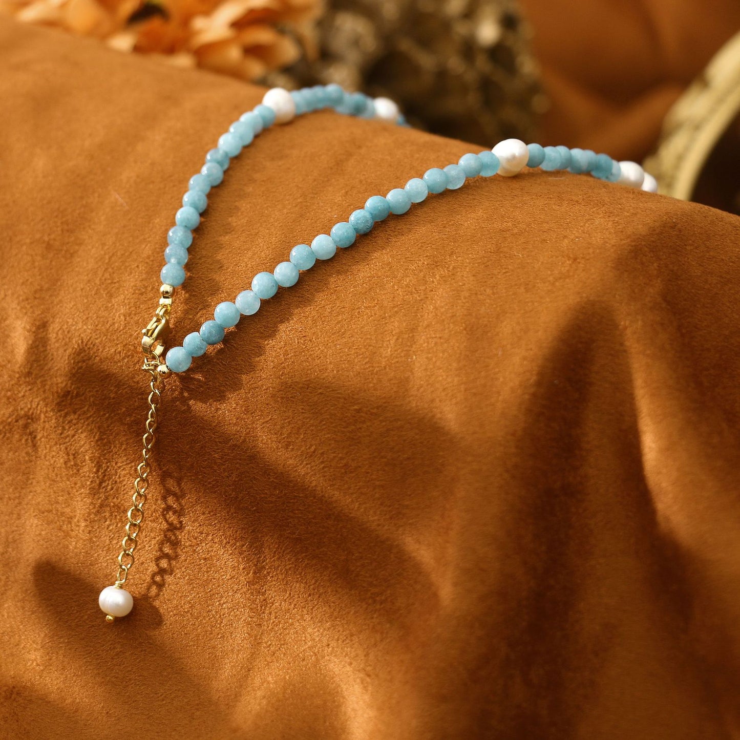 Aquamarine Round Pearl Necklace