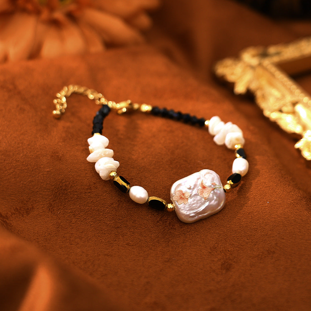 Baroque Pearl Black Tip Bracelet