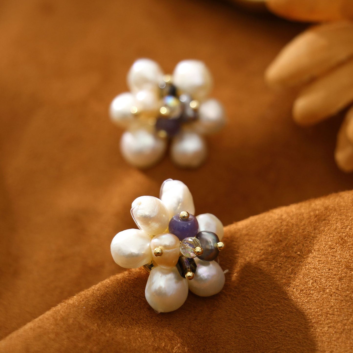 Hand-woven pearl flower earrings