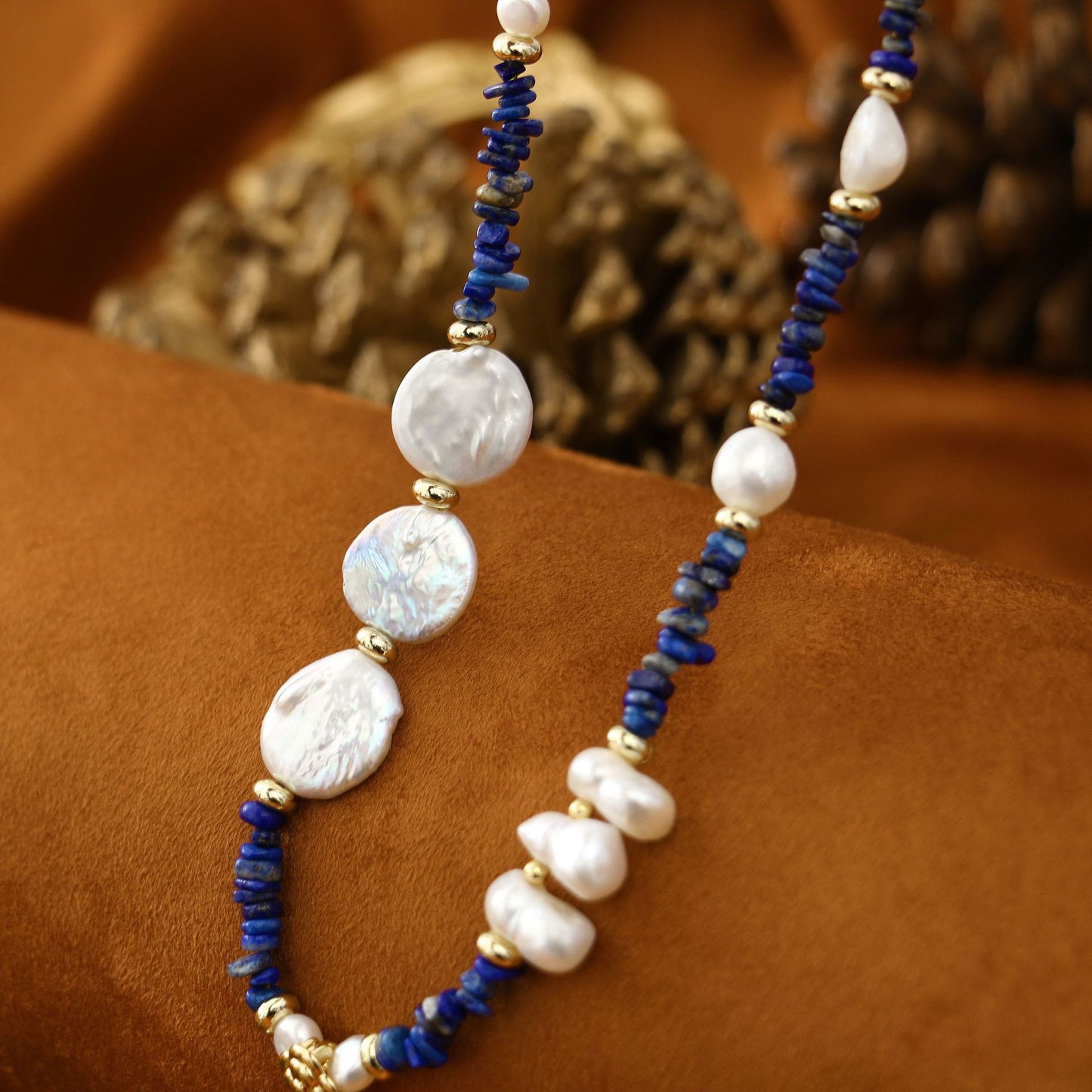 lapis lazuli wound pearl necklace