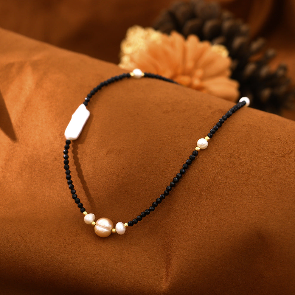 Rectangular Baroque Black Spinel Pearl Necklace