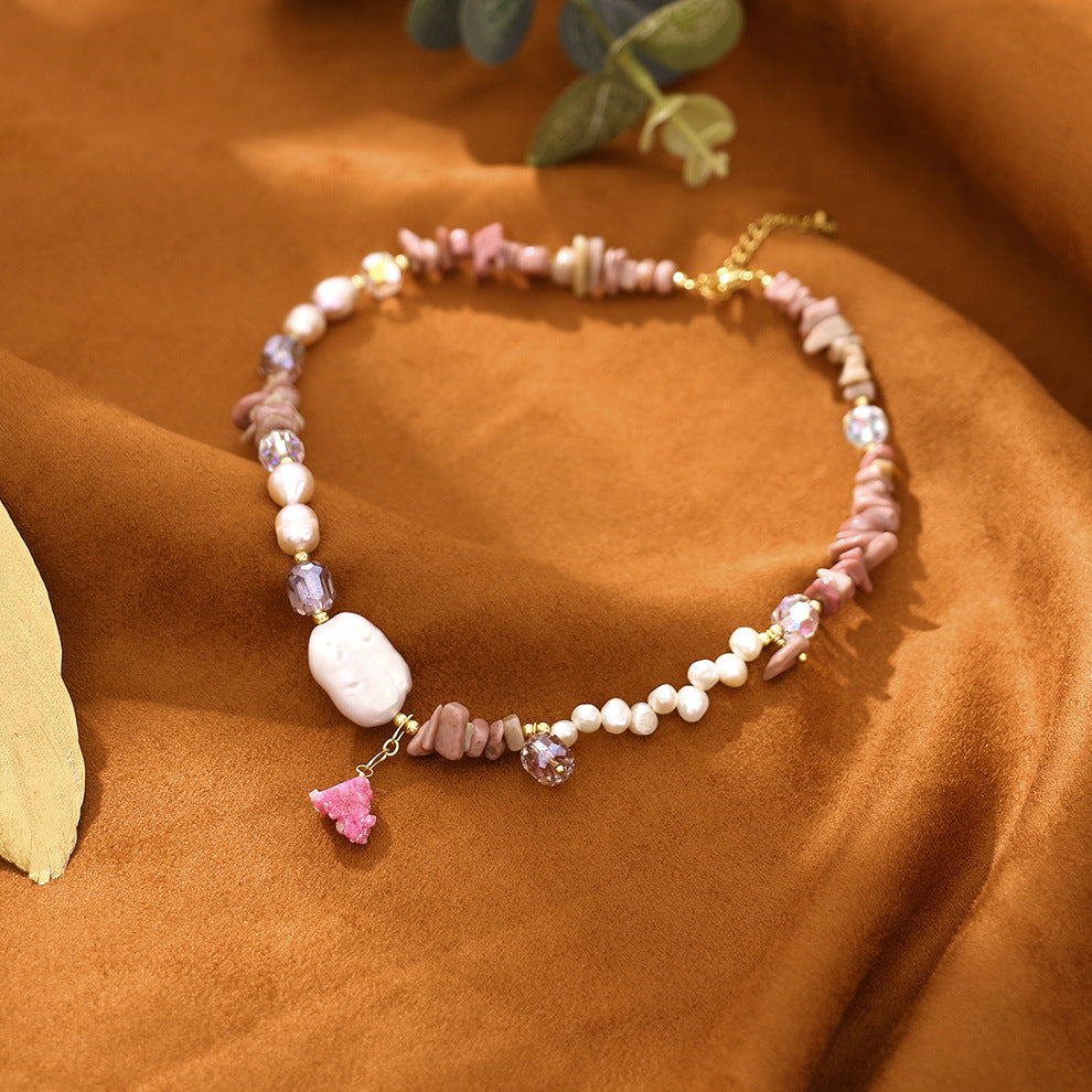 Baroque rose stone freshwater pearl necklace