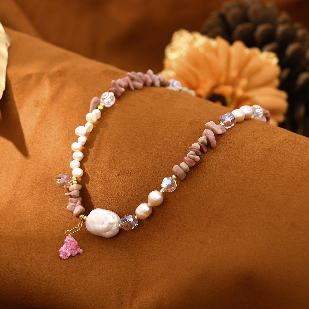 Baroque rose stone freshwater pearl necklace