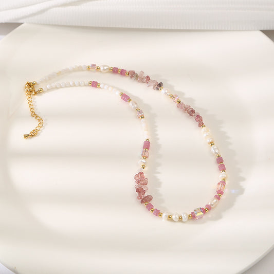 Shell Strawberry Crystal Powder Crystal Pearl Necklace