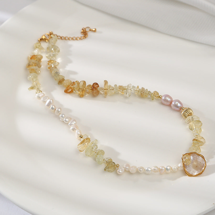 Citrine Hand Stroked Pearl Necklace