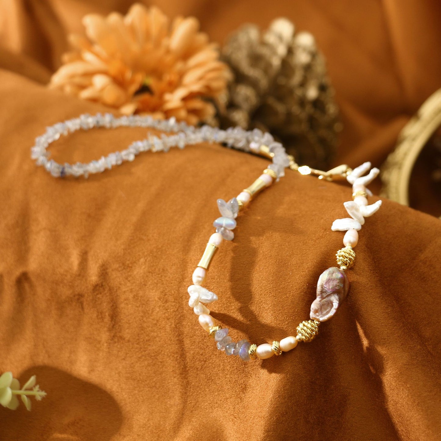 Moonstone Purple Pearl Necklace