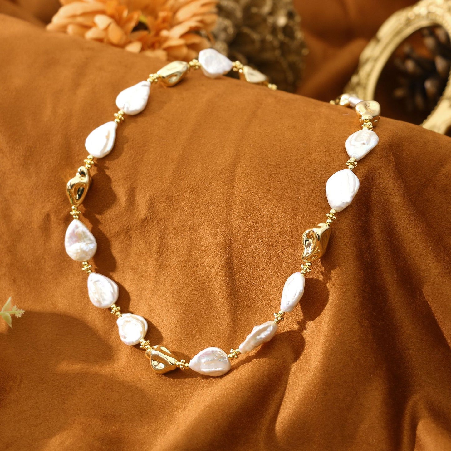 OT Button Water Drop Baroque Pearl Necklace