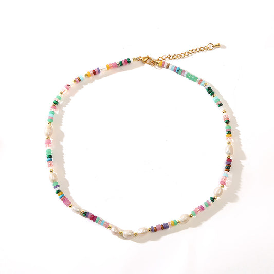 Rainbow Colorful Stone Pearl Necklace