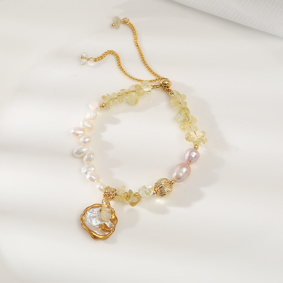 Citrine Hand Stroked Pearl Versatile Bracelet