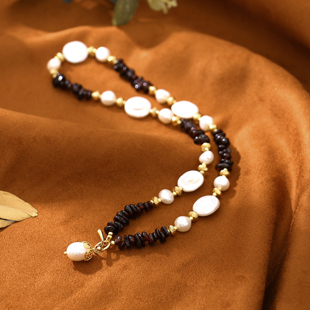 OT Buckle Baroque Garnet Pearl Necklace