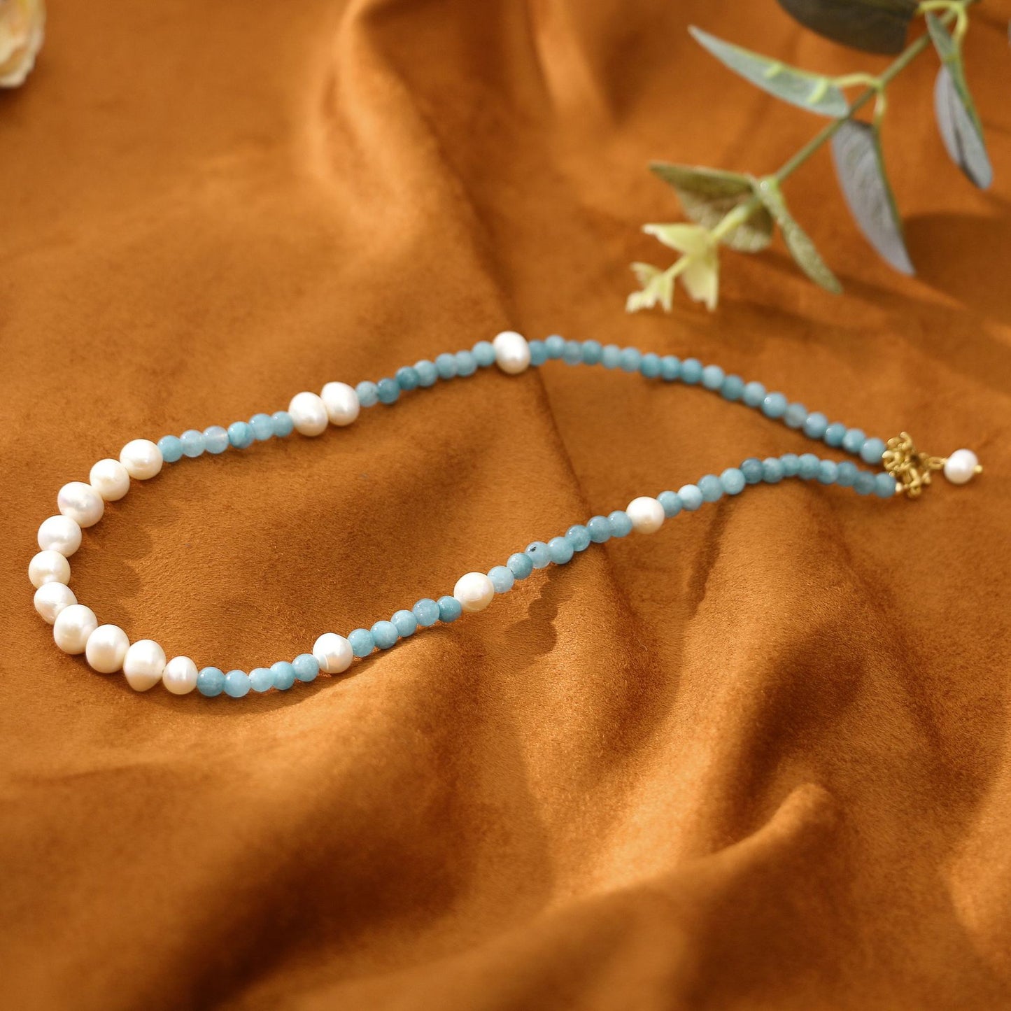 Aquamarine Round Pearl Necklace