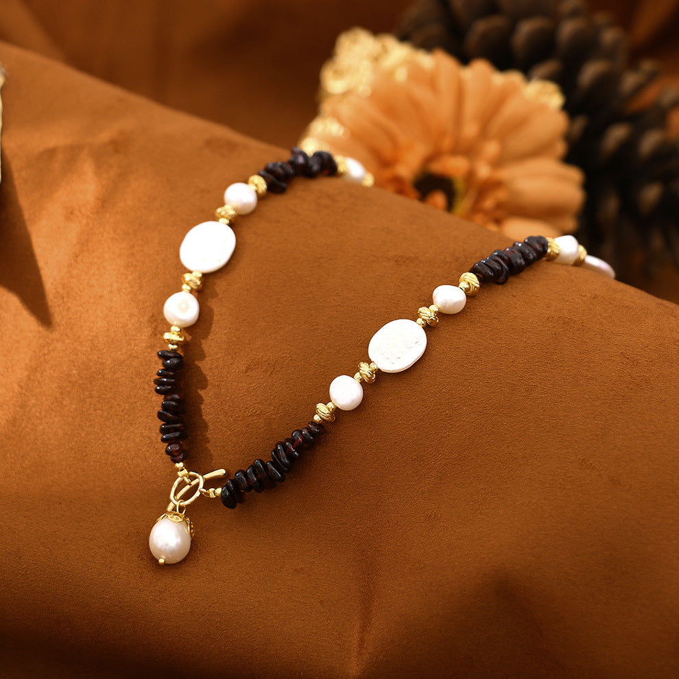 OT Buckle Baroque Garnet Pearl Necklace