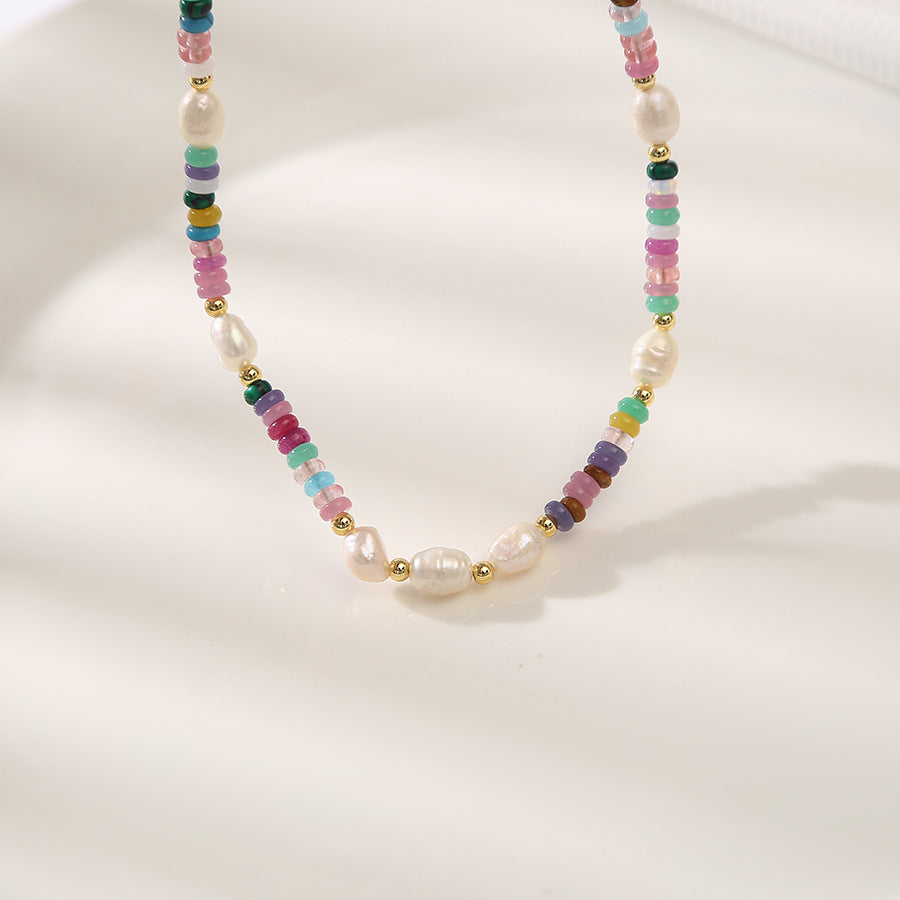 Rainbow Colorful Stone Pearl Necklace