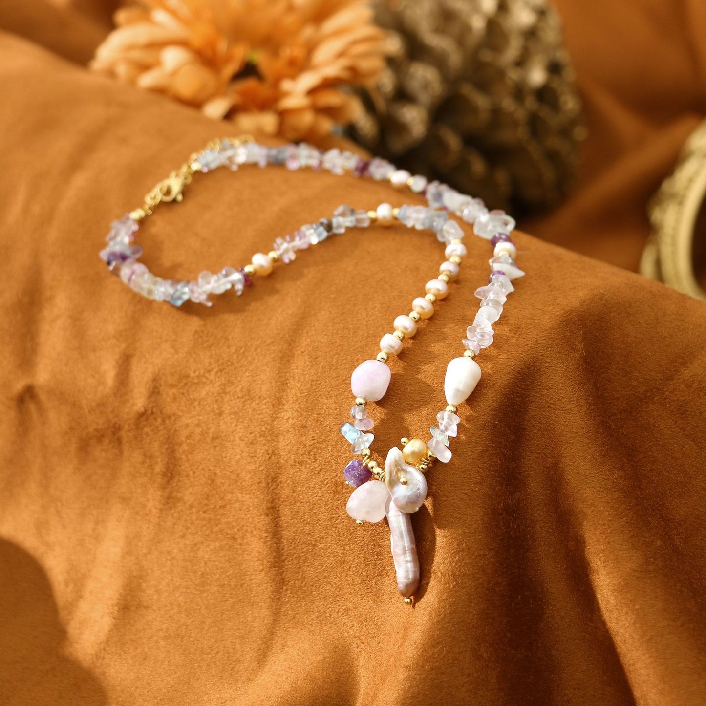 Pipa bead pearl necklace