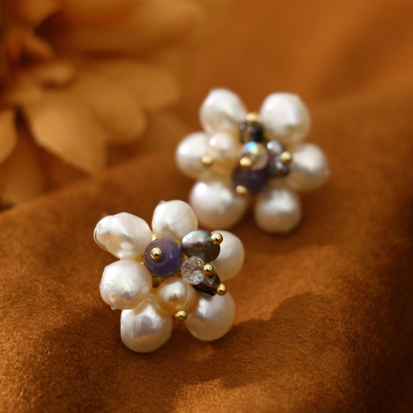 Hand-woven pearl flower earrings