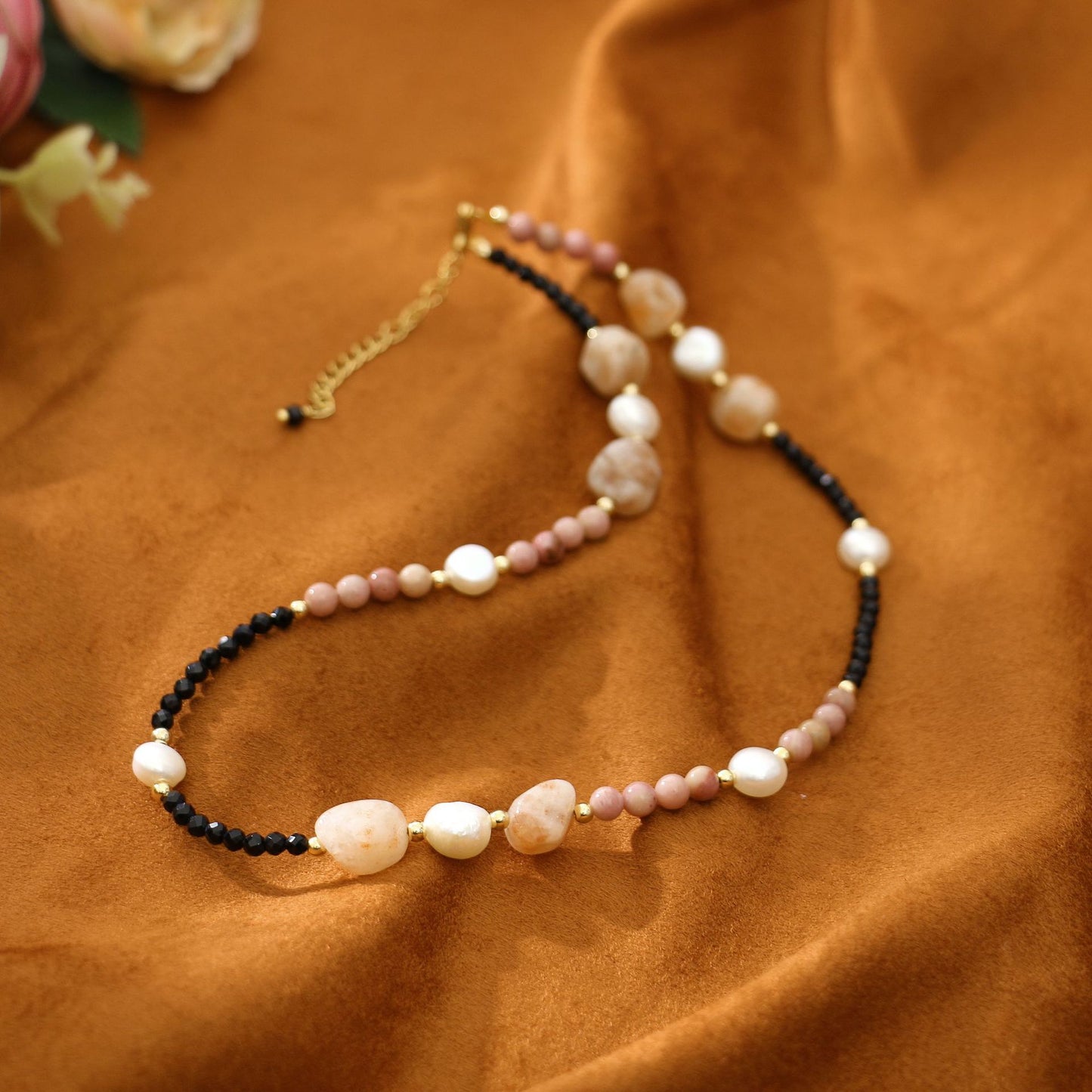 Baroque Rosestone Black Spinel Pearl Necklace