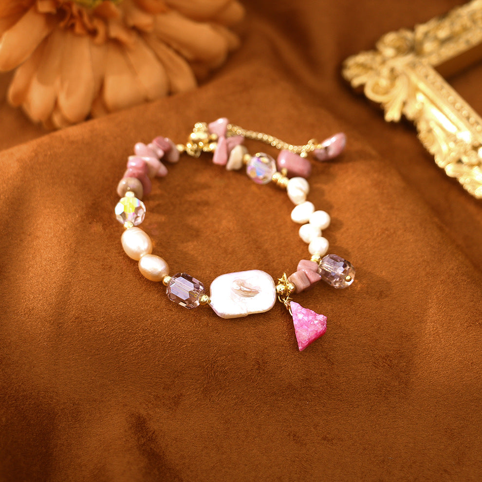 Natural pearl purple rose stone bracelet