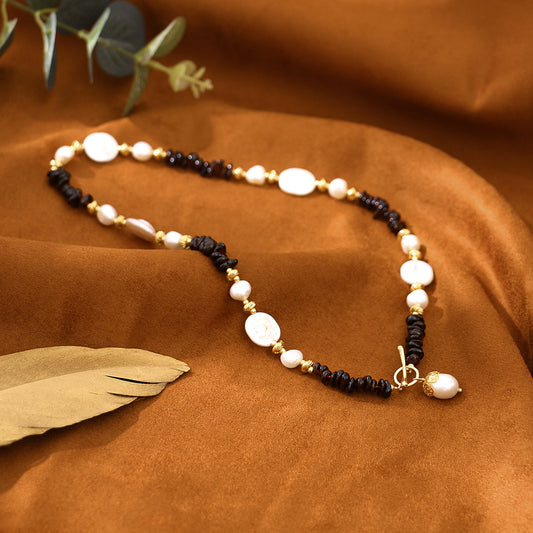 OT Buckle Baroque Garnet Pearl Necklace