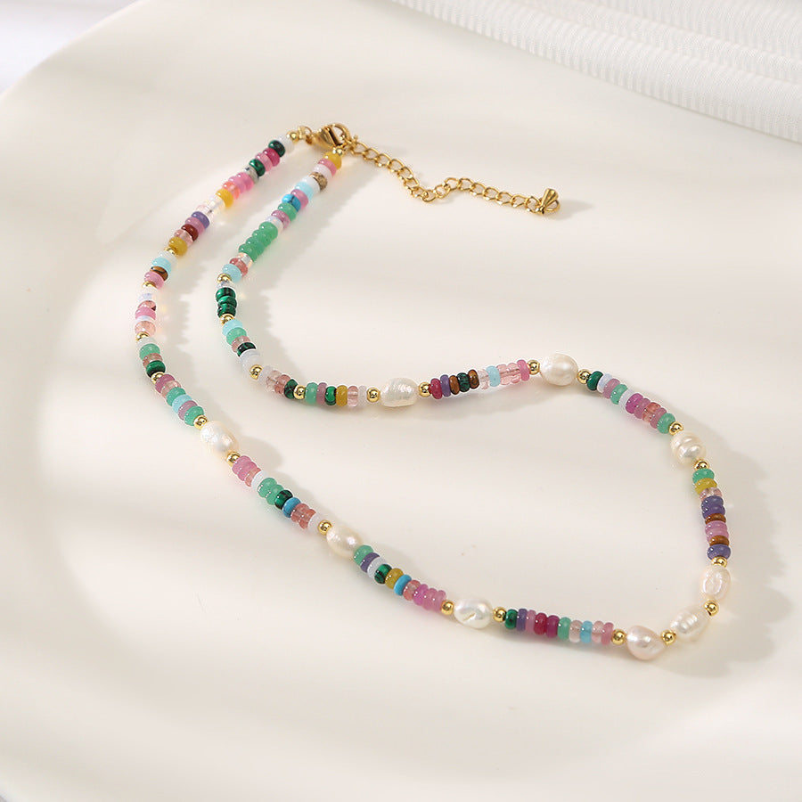 Rainbow Colorful Stone Pearl Necklace