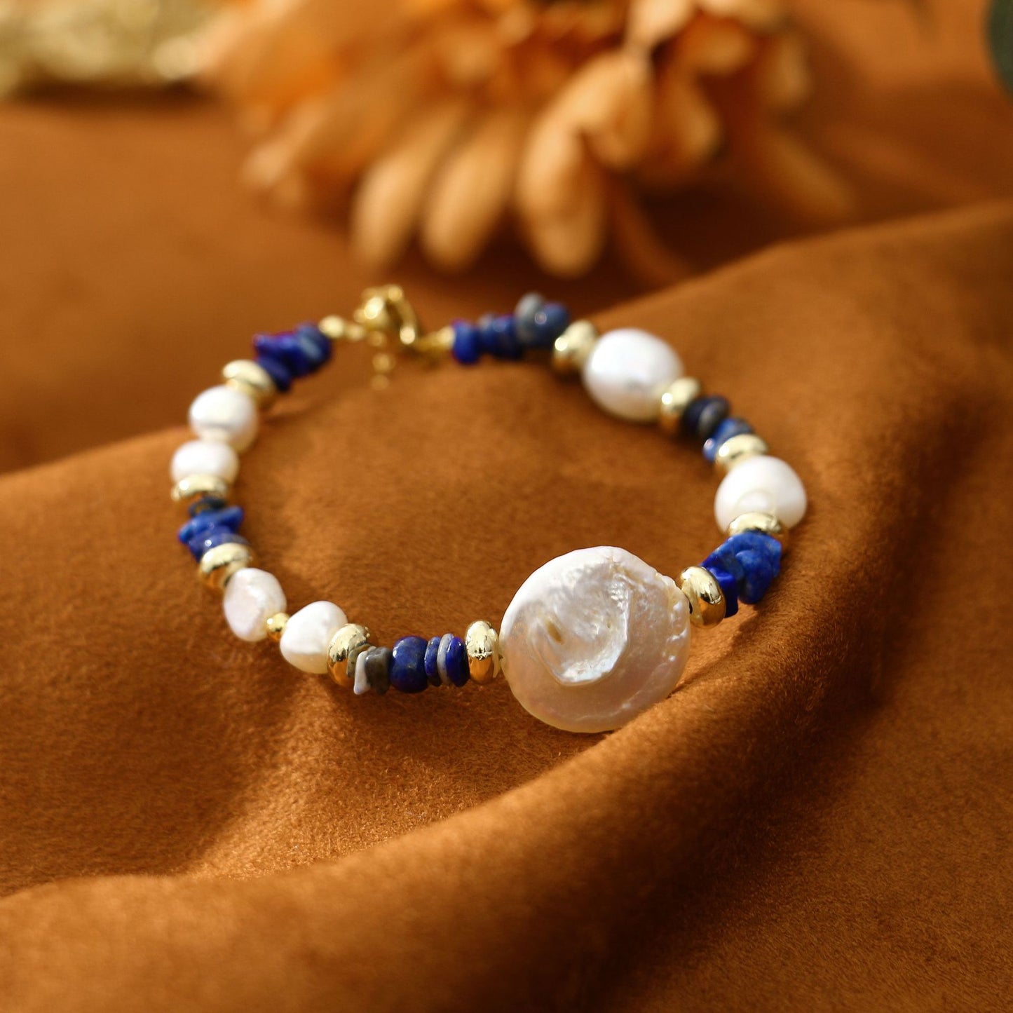 lapis lazuli baroque pearl bracelet