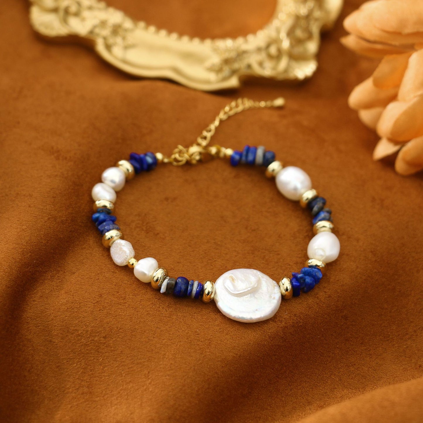 lapis lazuli baroque pearl bracelet