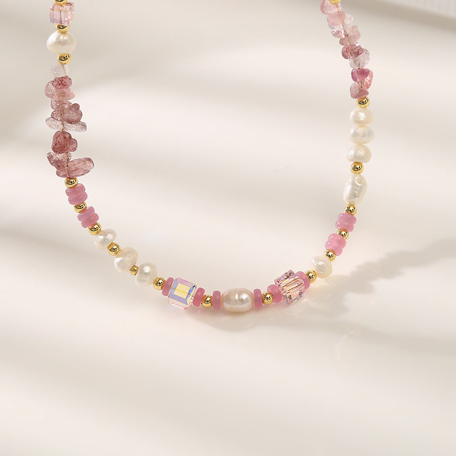 Shell Strawberry Crystal Powder Crystal Pearl Necklace