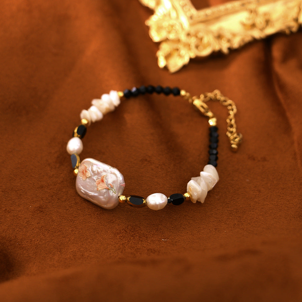 Baroque Pearl Black Tip Bracelet