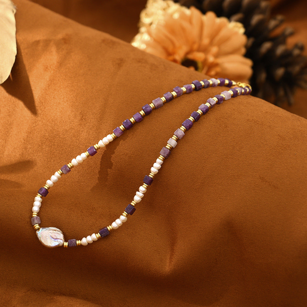 Purple Dongling stone pearl necklace