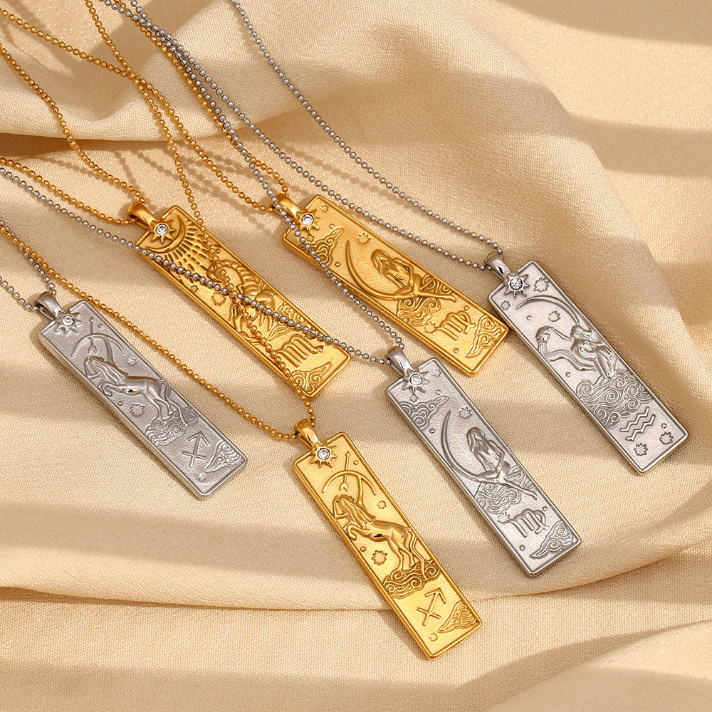 18K gold square 12 constellations necklace