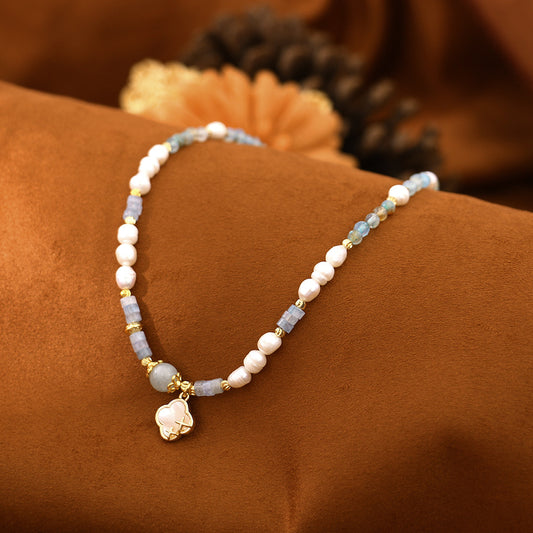 Four-leaf clover Dongling stone pearl necklace