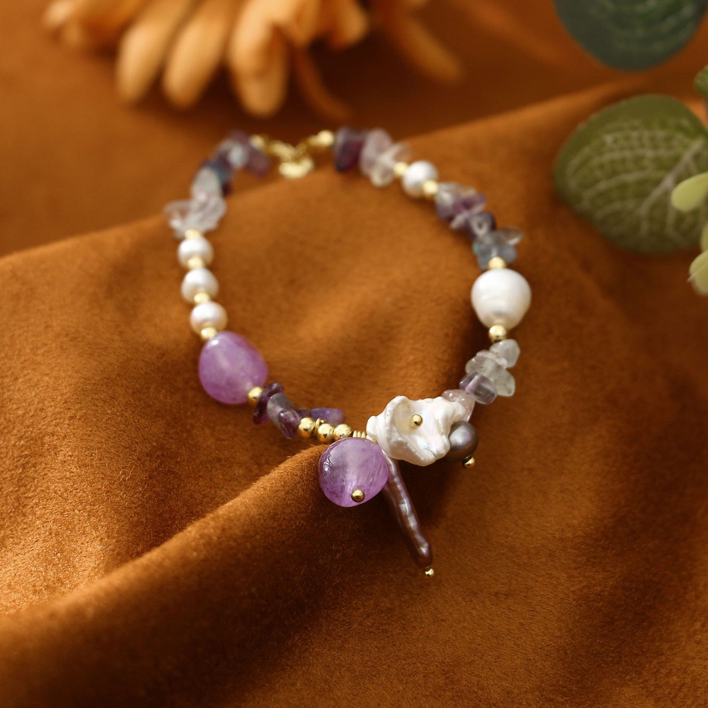 Pipa Bead Pendant Gravel Pearl Bracelet