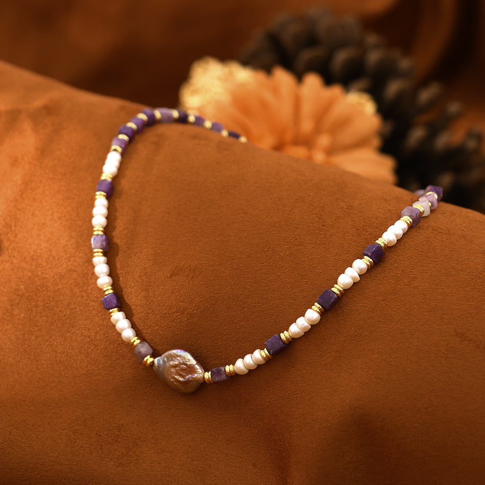 Purple Dongling stone pearl necklace