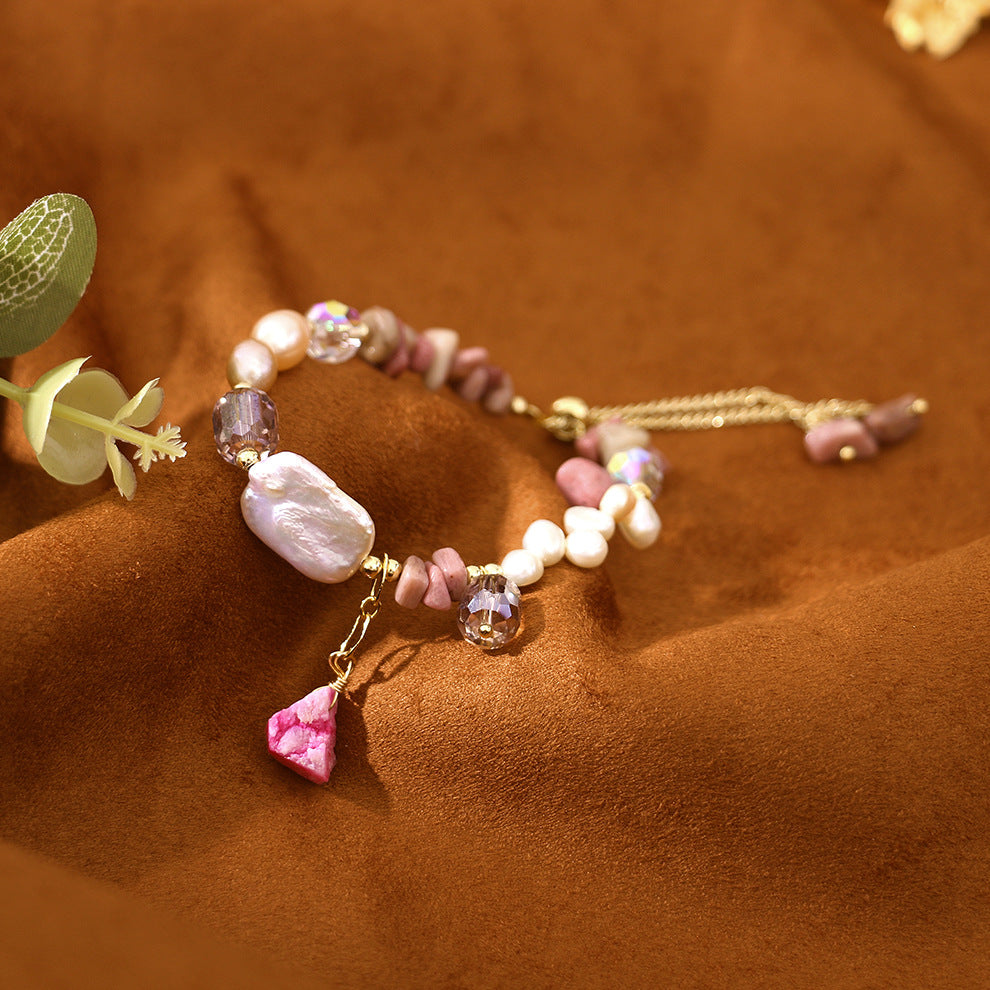 Natural pearl purple rose stone bracelet