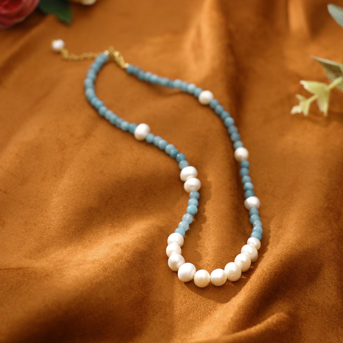 Aquamarine Round Pearl Necklace