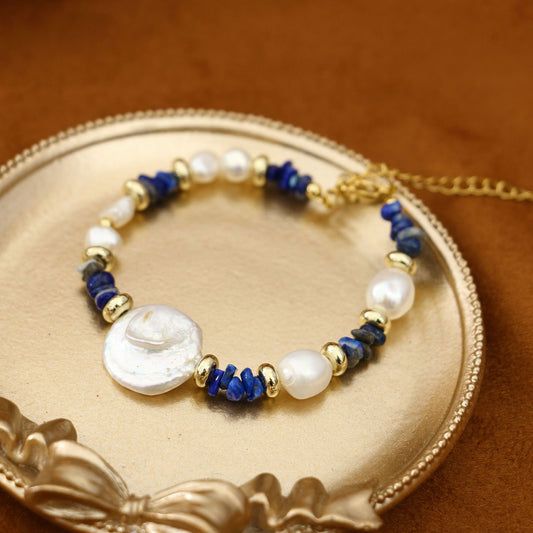 lapis lazuli baroque pearl bracelet