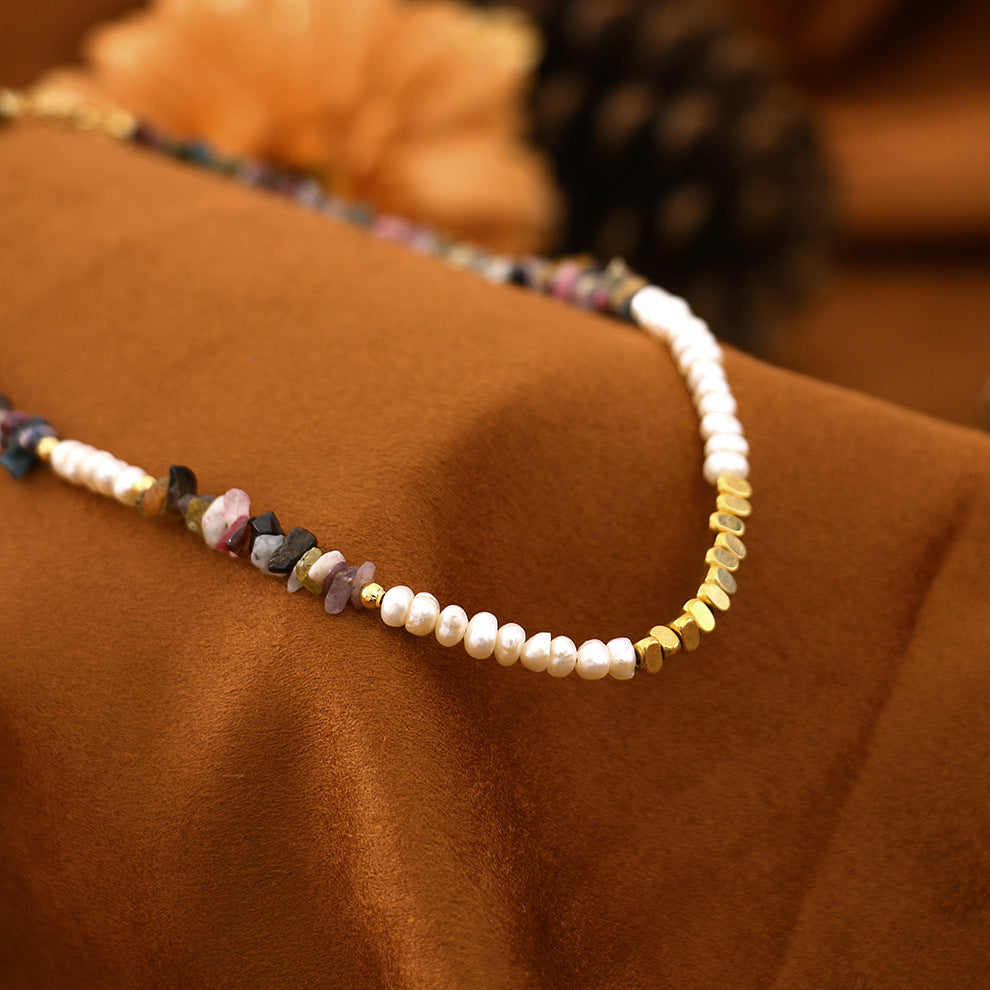 Baroque flat bead pearl necklace