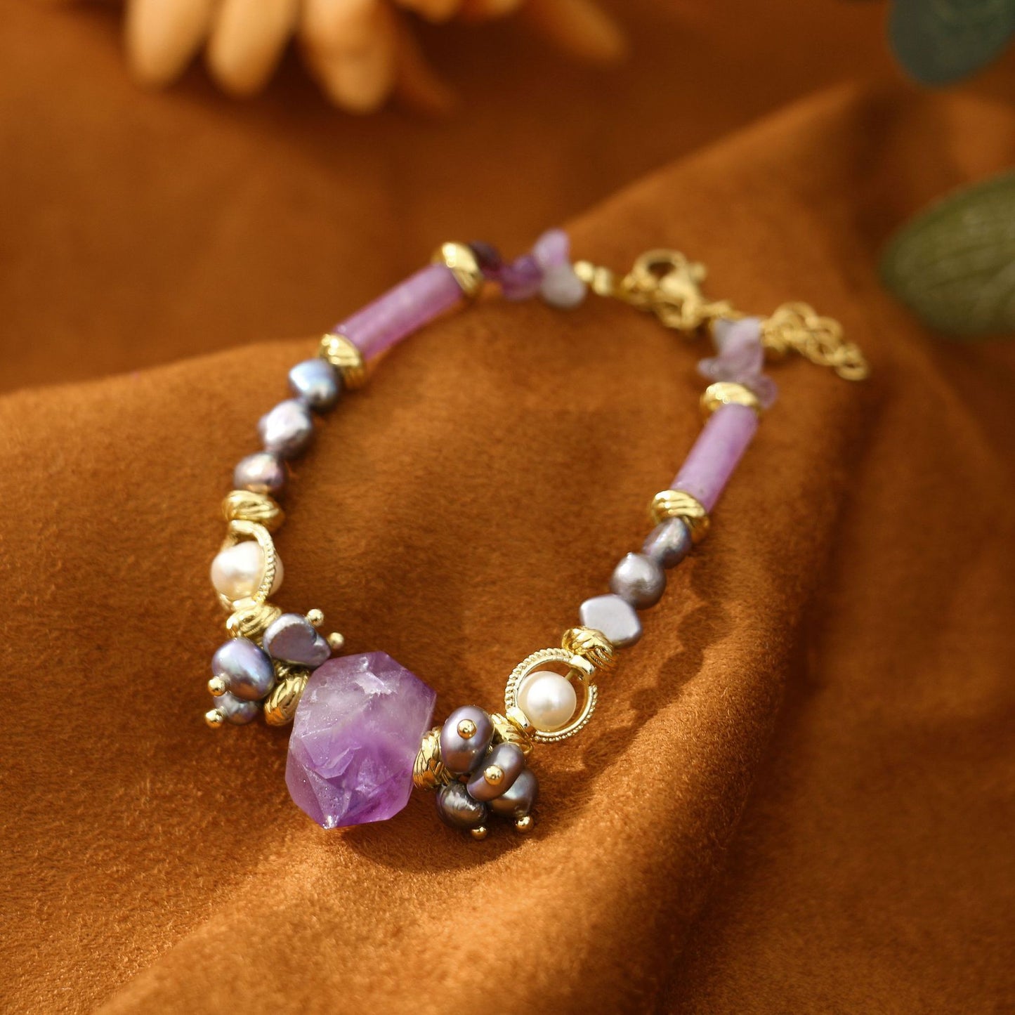 Grey Pearl Amethyst Pearl Bracelet