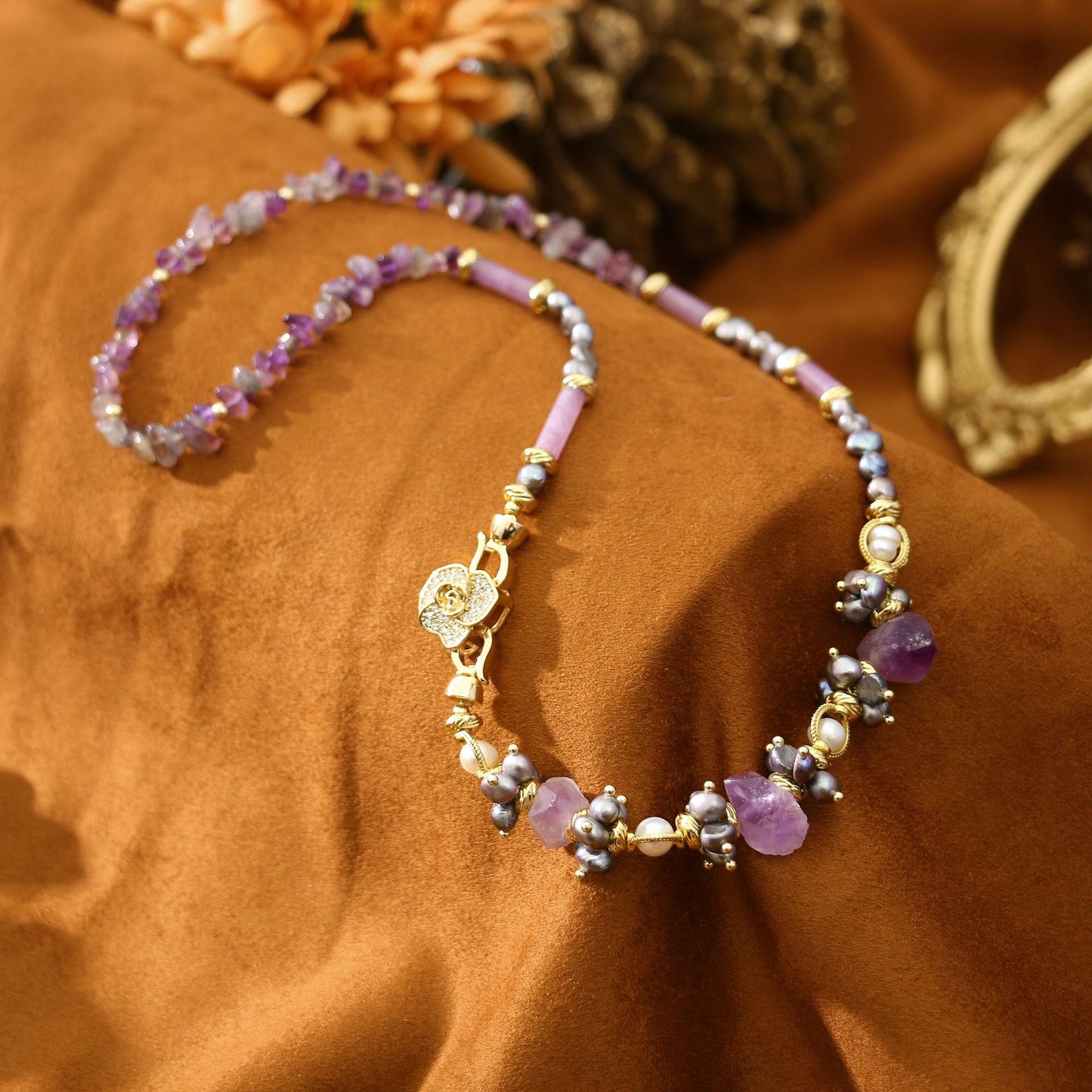 Grey Pearl Amethyst Pearl Necklace