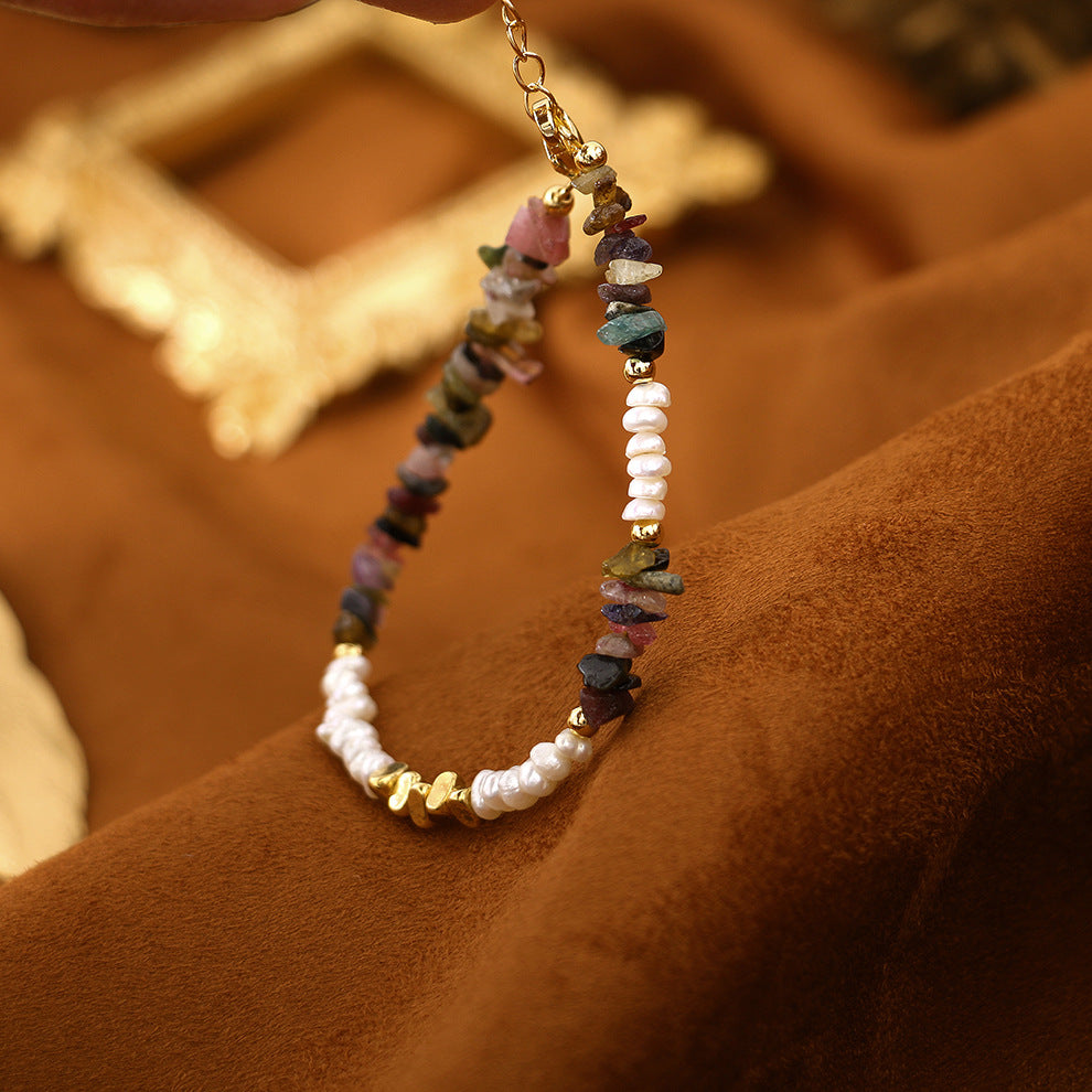 Colored natural gravel pearl necklace