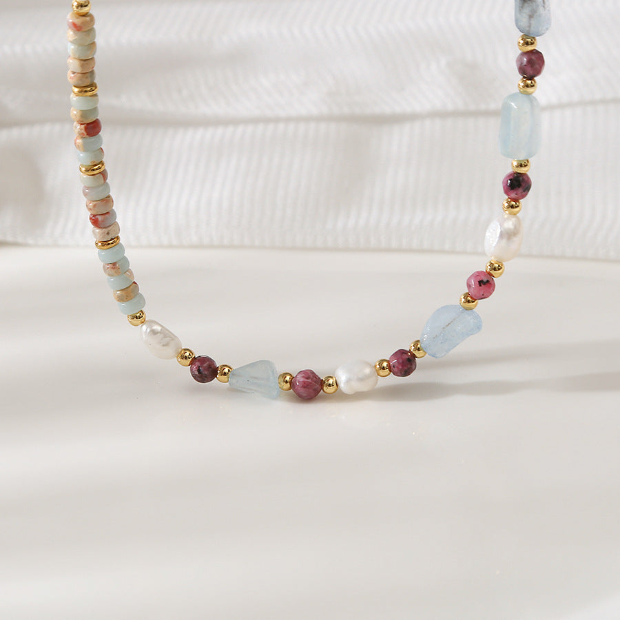 Aquamarine Shoushan Stone Pearl Necklace