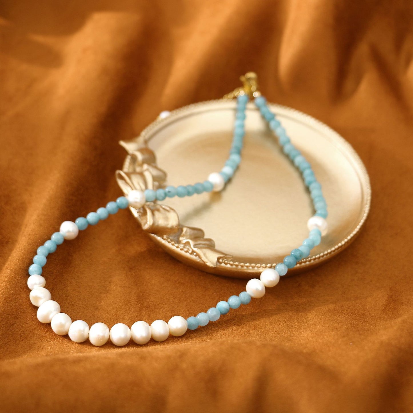 Aquamarine Round Pearl Necklace