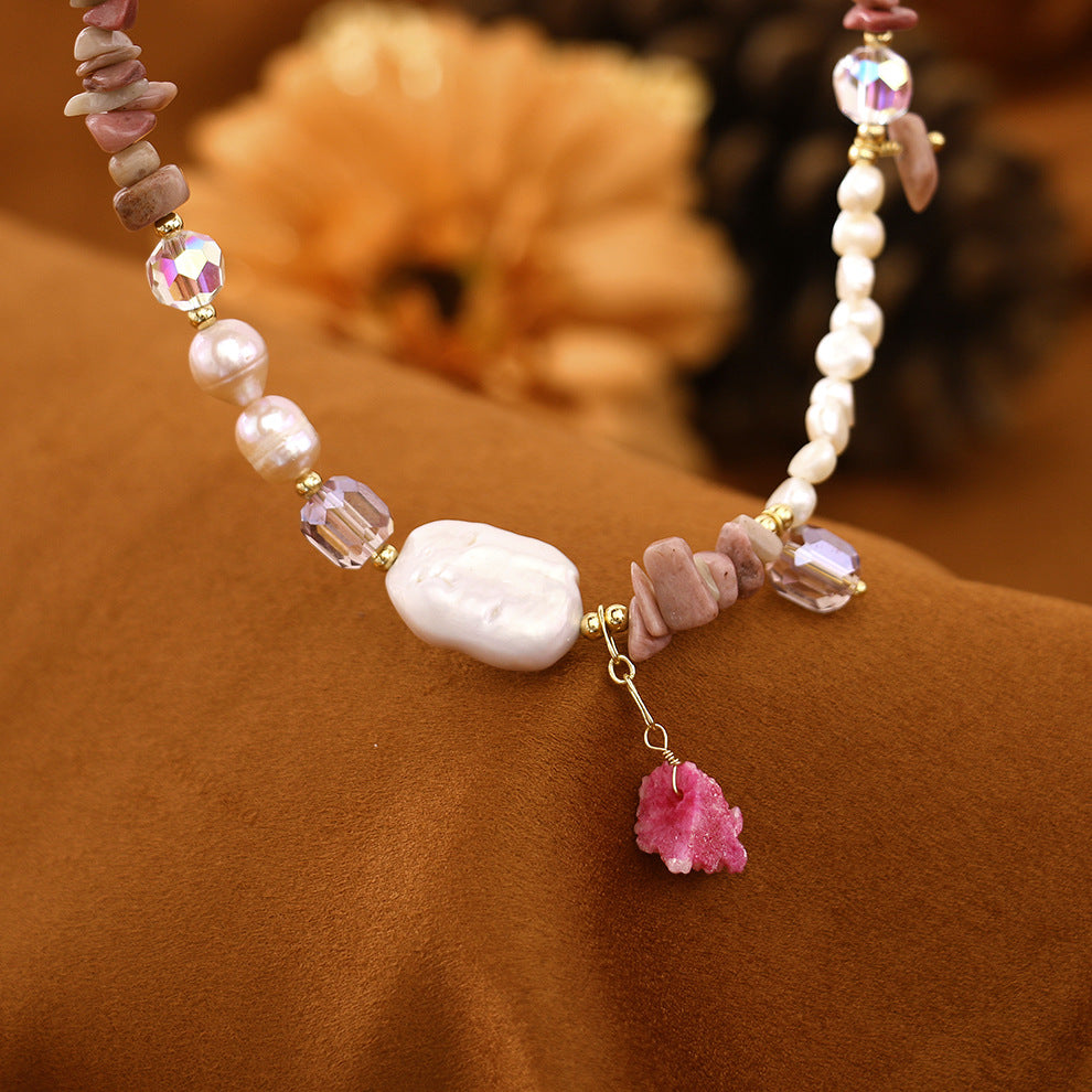 Baroque rose stone freshwater pearl necklace