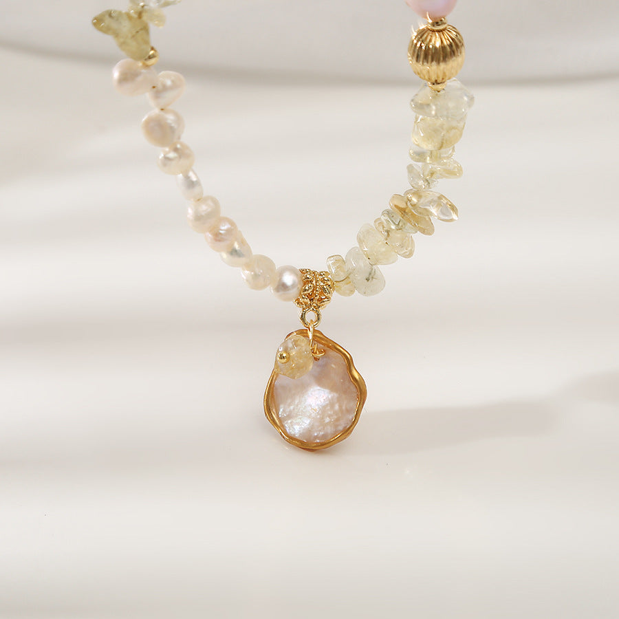 Citrine Hand Stroked Pearl Necklace