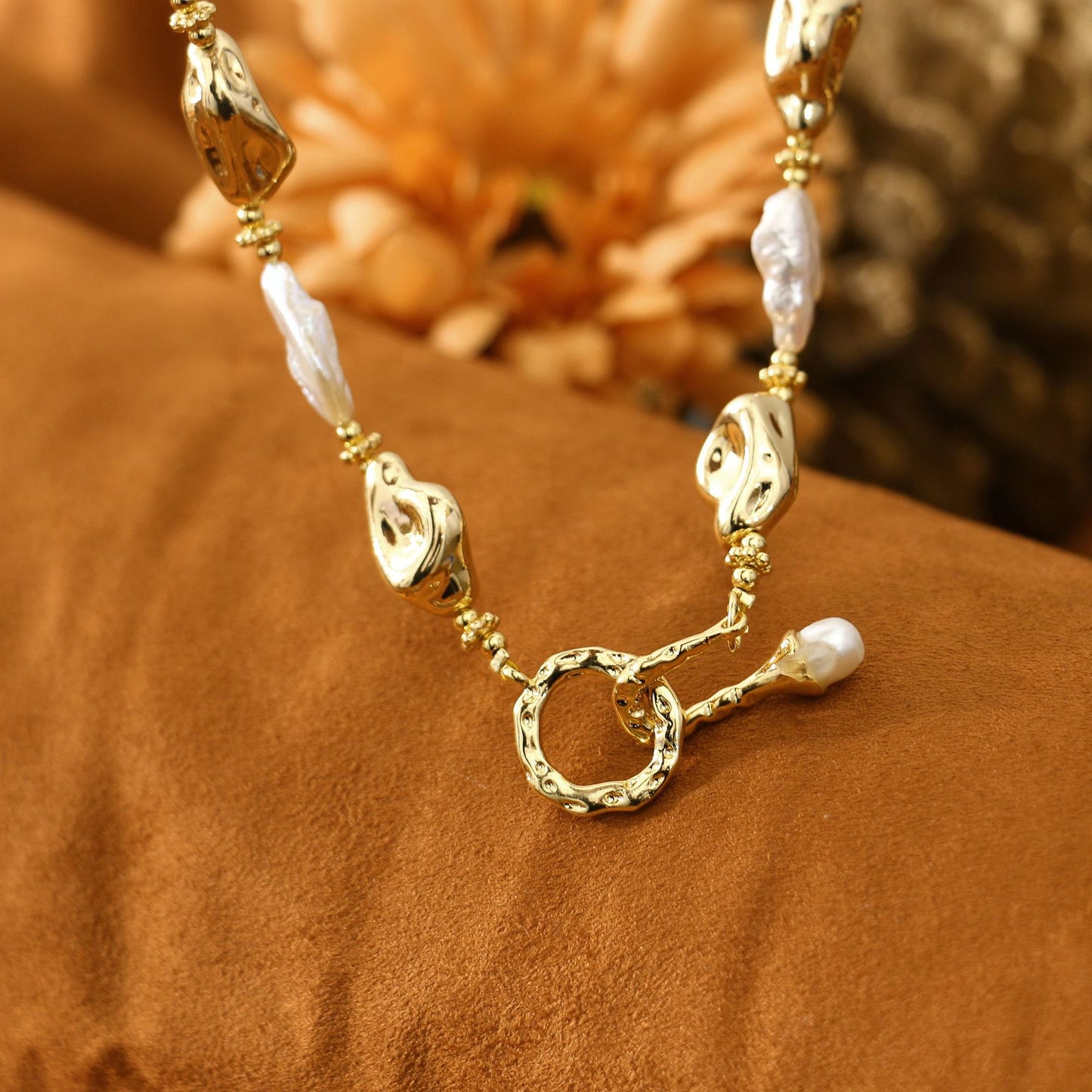 OT Button Water Drop Baroque Pearl Necklace